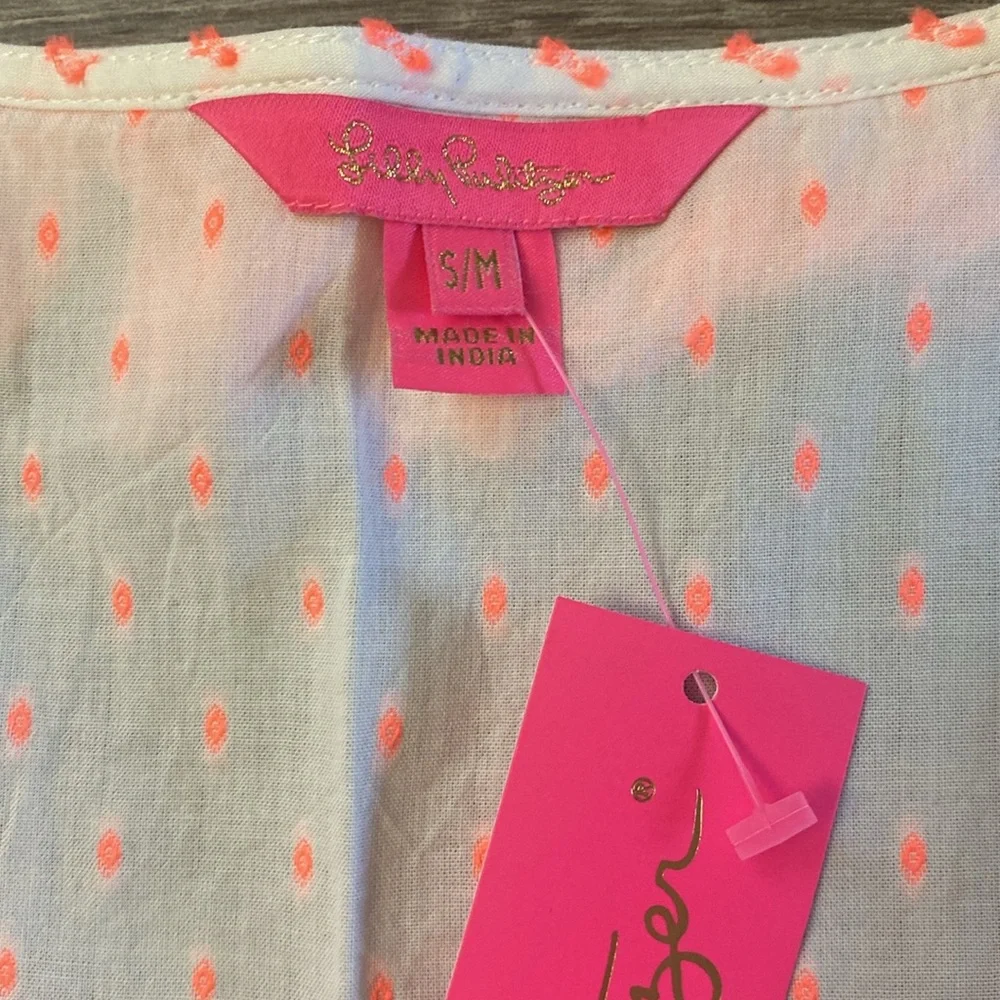 Lilly Pulitzer Kipper Coverup, NWT, Size S/M, Neon Clip, Tangelo, Coral & White - Picture 3 of 8